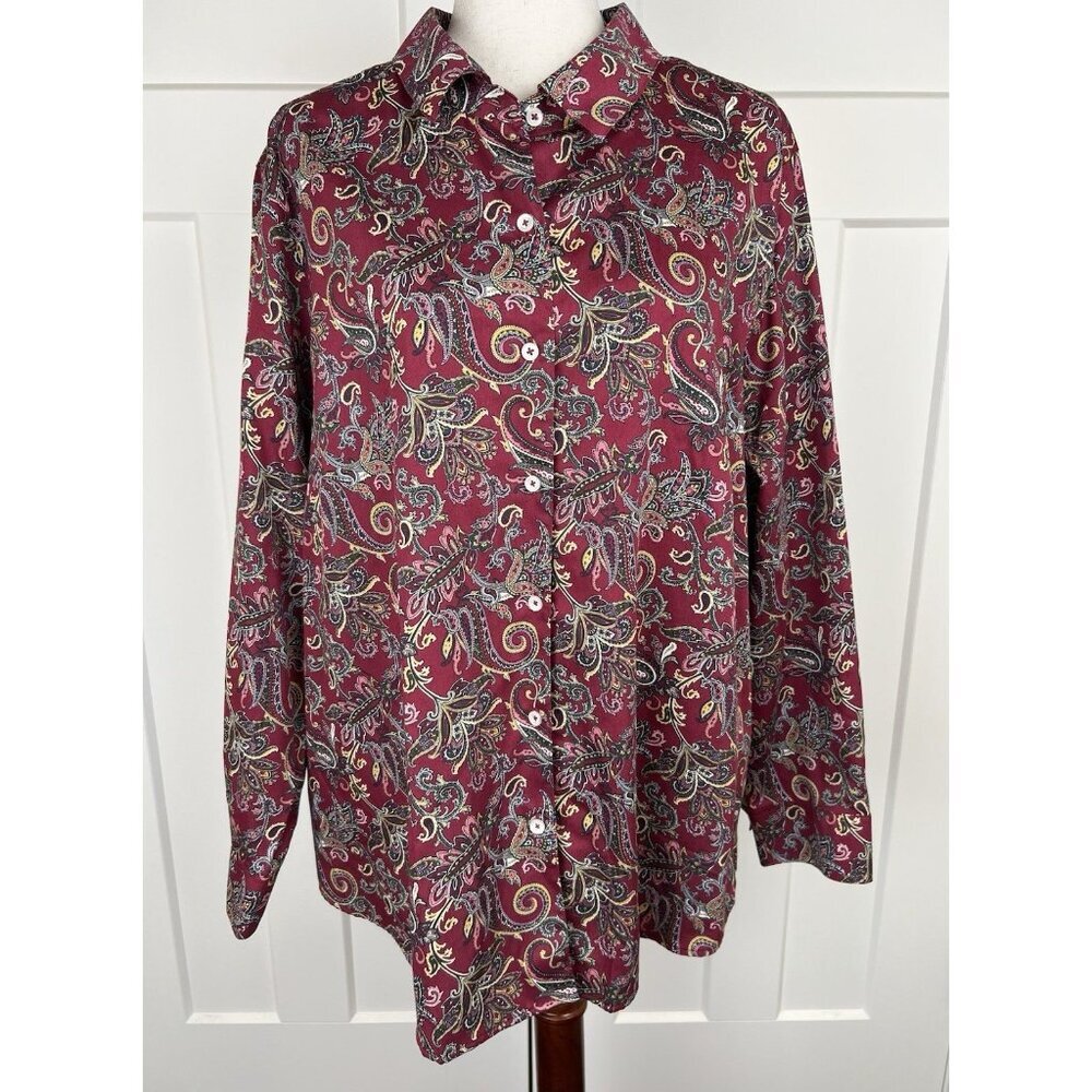 Foxcroft Appleseed’s Wrinkle Free Paisley Shirt 22W Cotton Button Front Blouse